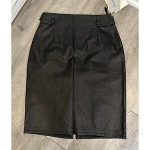 NWT’s Women’s Size 10 Genuine‎ Leather Knee Length Black Skirt Jacqueline Ferrar